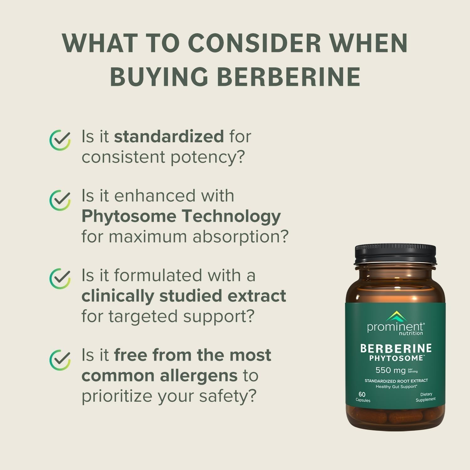 Prominent Nutrition Berberine Phytosome, infografía de beneficios: apoyo digestivo y cardiovascular.