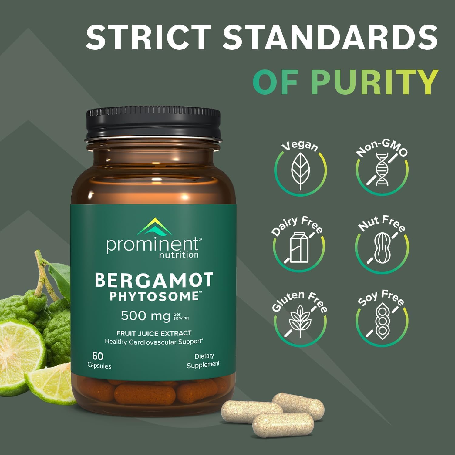 Prominent Nutrition Bergamot Phytosome: cápsula en mano, dosis diaria fácil y conveniente.