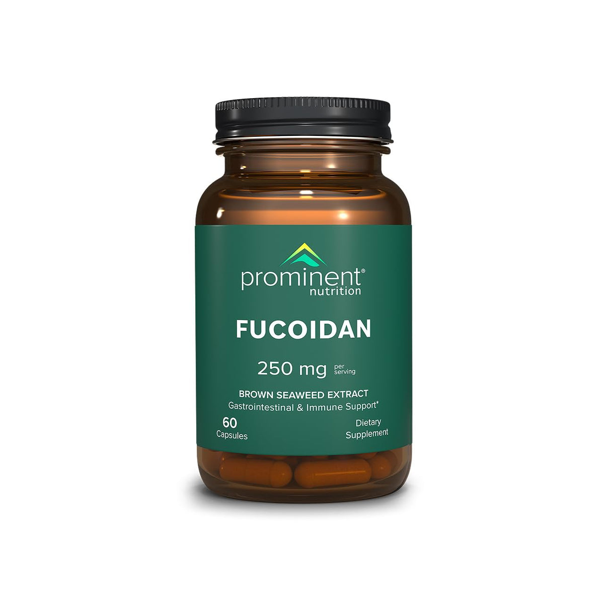 Prominent Nutrition Fucoidan, botella vista, puede apoyar salud digestiva e inmunitaria.