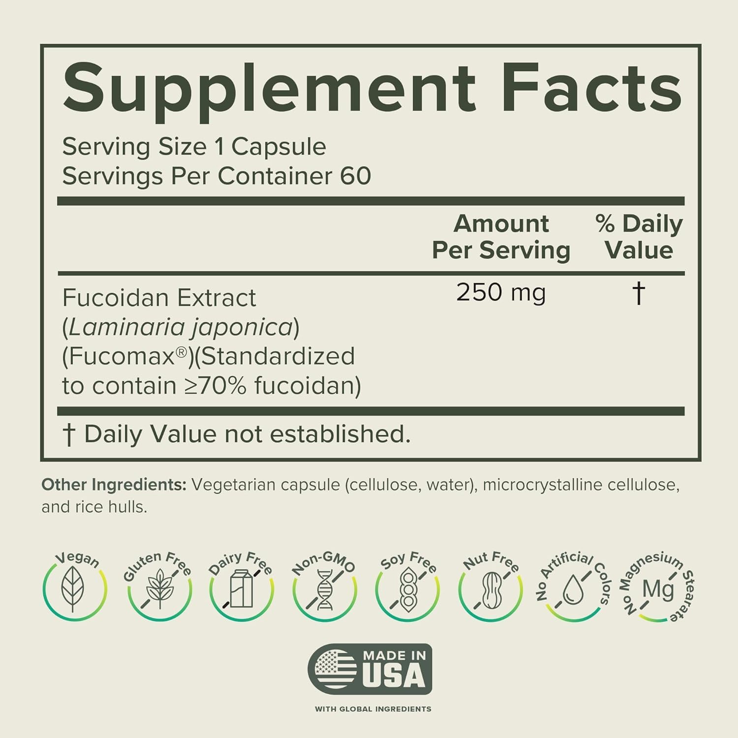 Prominent Nutrition Fucoidan, cápsulas compactas, fáciles de tragar para soporte diario.