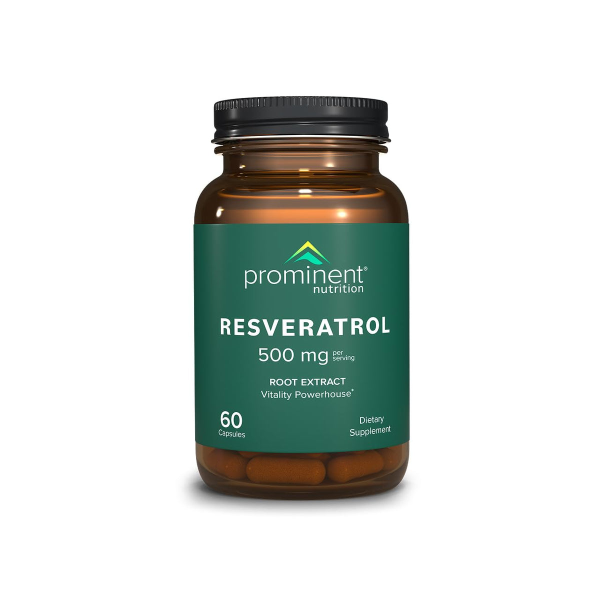 Prominent Nutrition Resveratrol: botella en primer plano para uso diario y apoyo antioxidante.