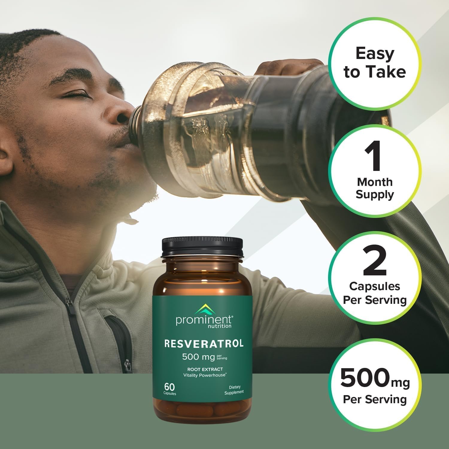 Prominent Nutrition Resveratrol: etiqueta detallada que destaca la pureza y la dosis.