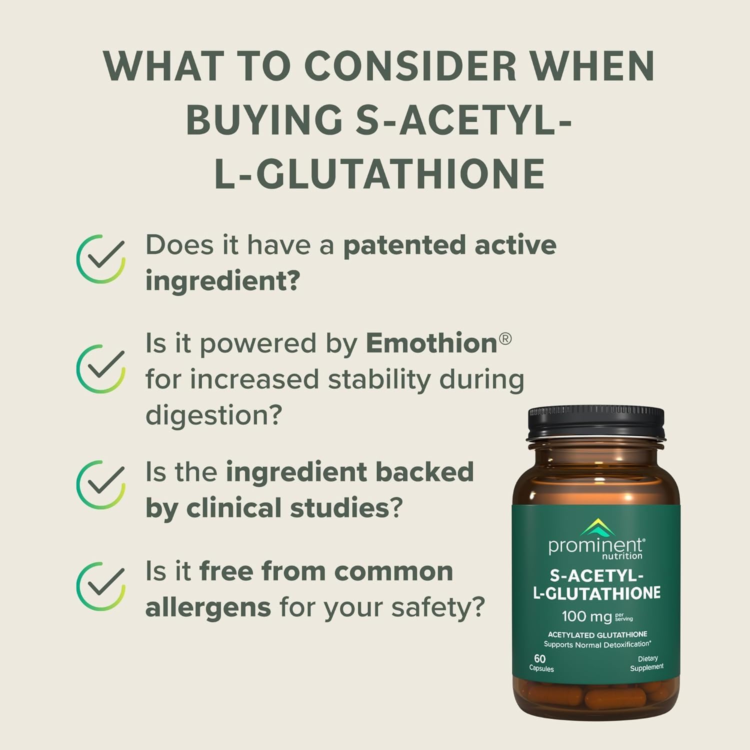 Prominent Nutrition S-Acetil L-Glutatión dosis diaria recomendada para detox suave