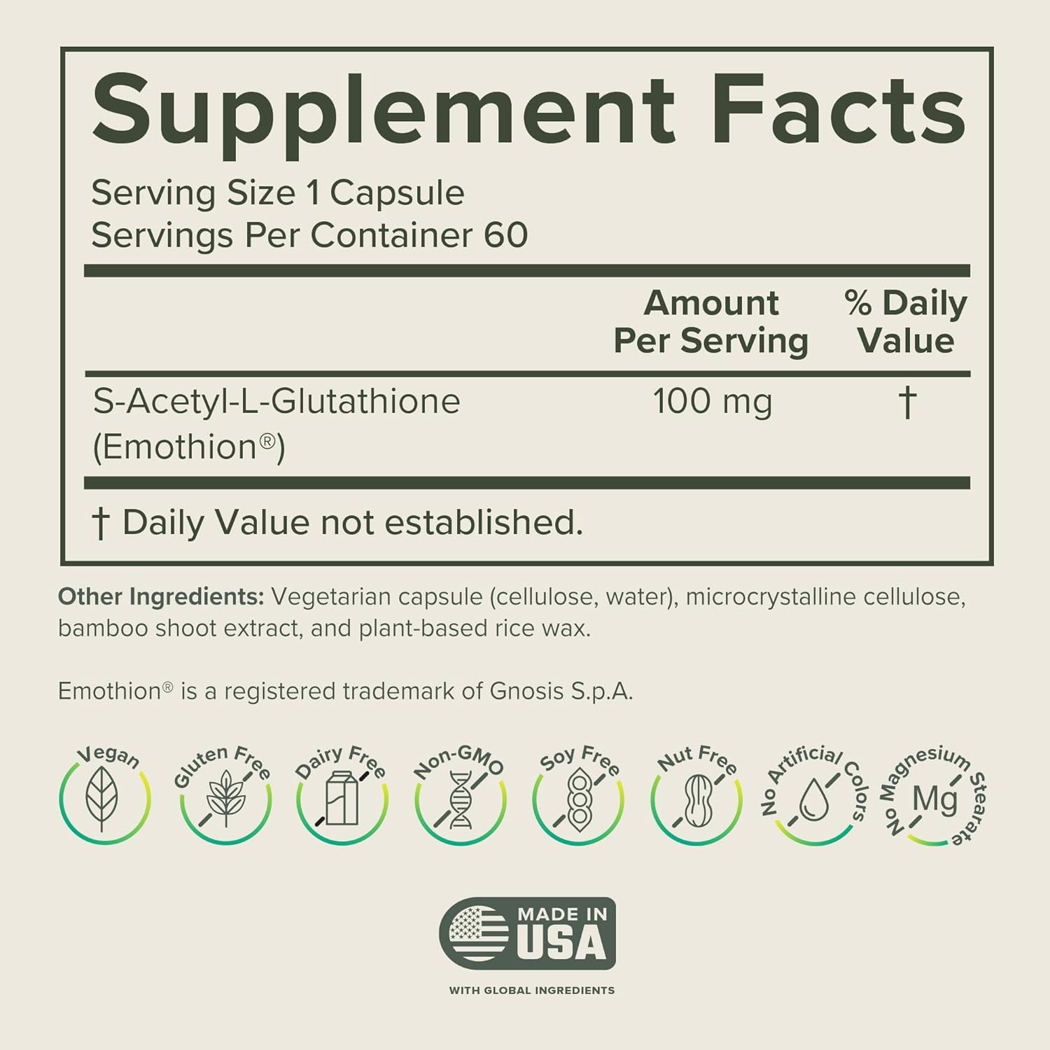 Prominent Nutrition S-Acetil L-Glutatión envase muestra dosis diaria antioxidante