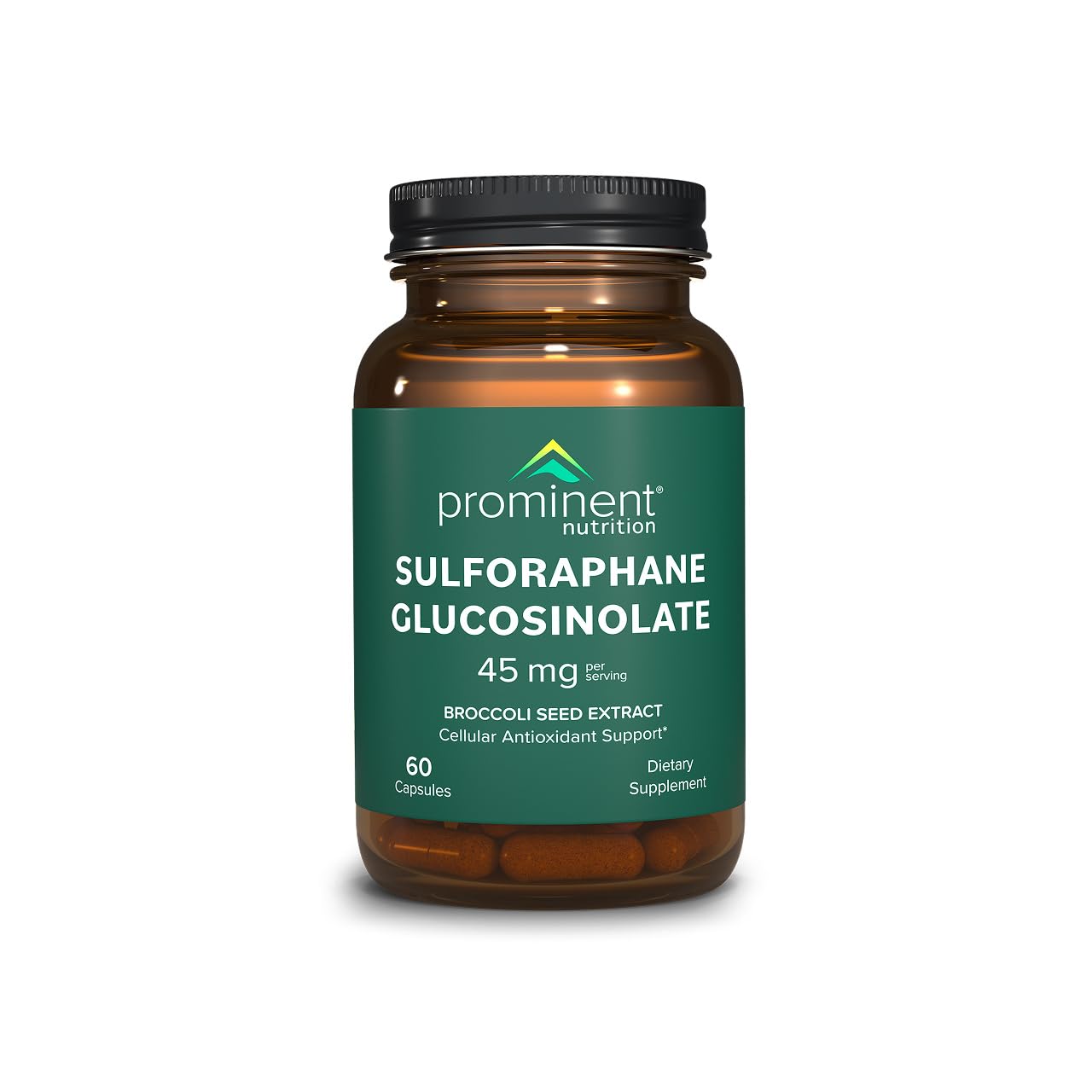 Prominent Nutrition Sulforafano: botella en primer plano para la salud celular.