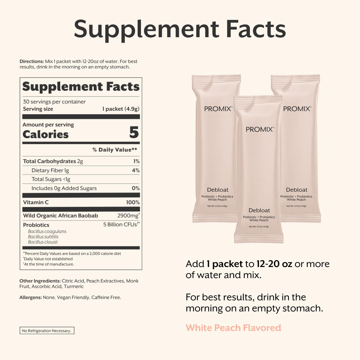 Promix Nutrition Debloat empaque: empaque práctico y reciclable para almacenar.