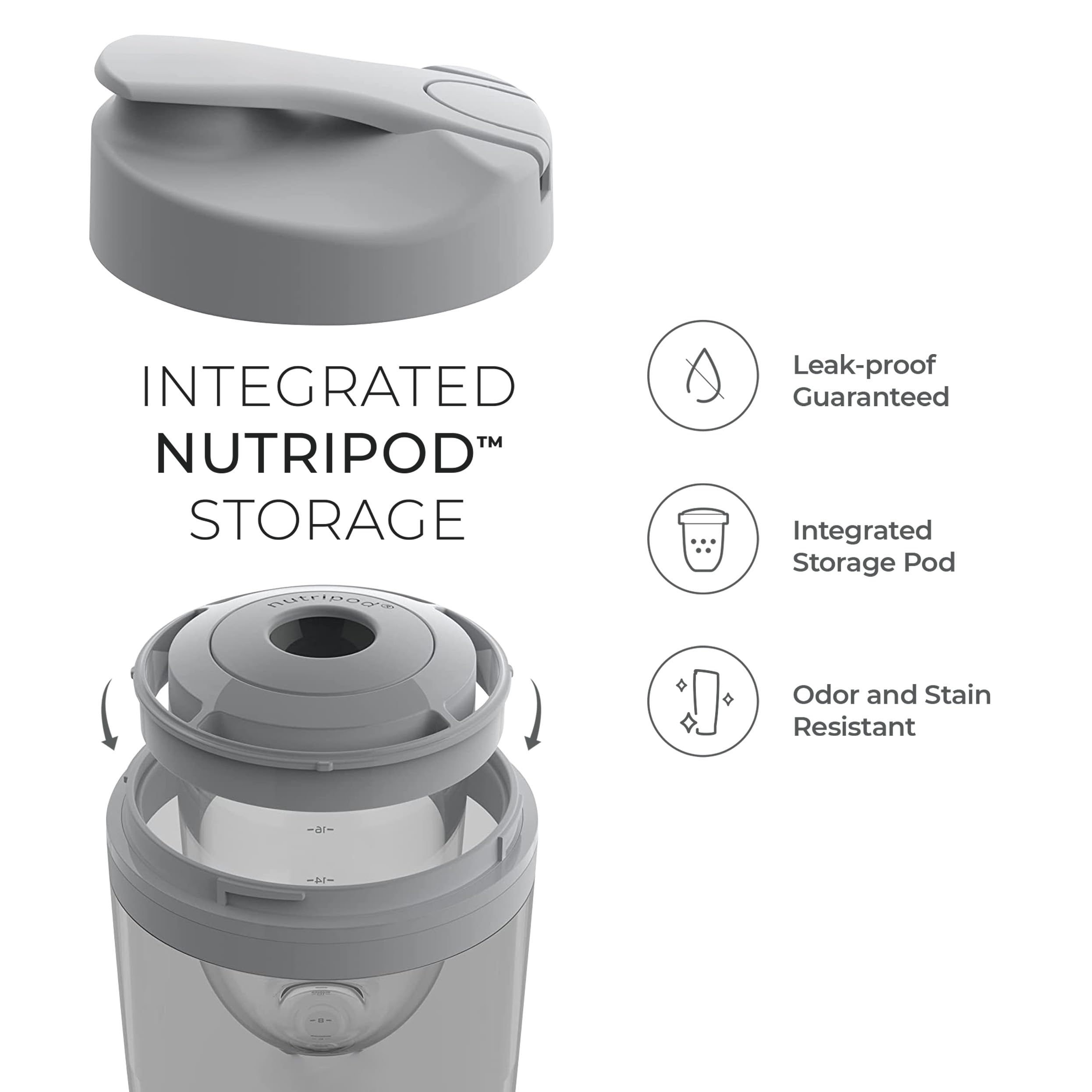 Promixx Pro Shaker NutriPOD integrado para almacenamiento seguro.