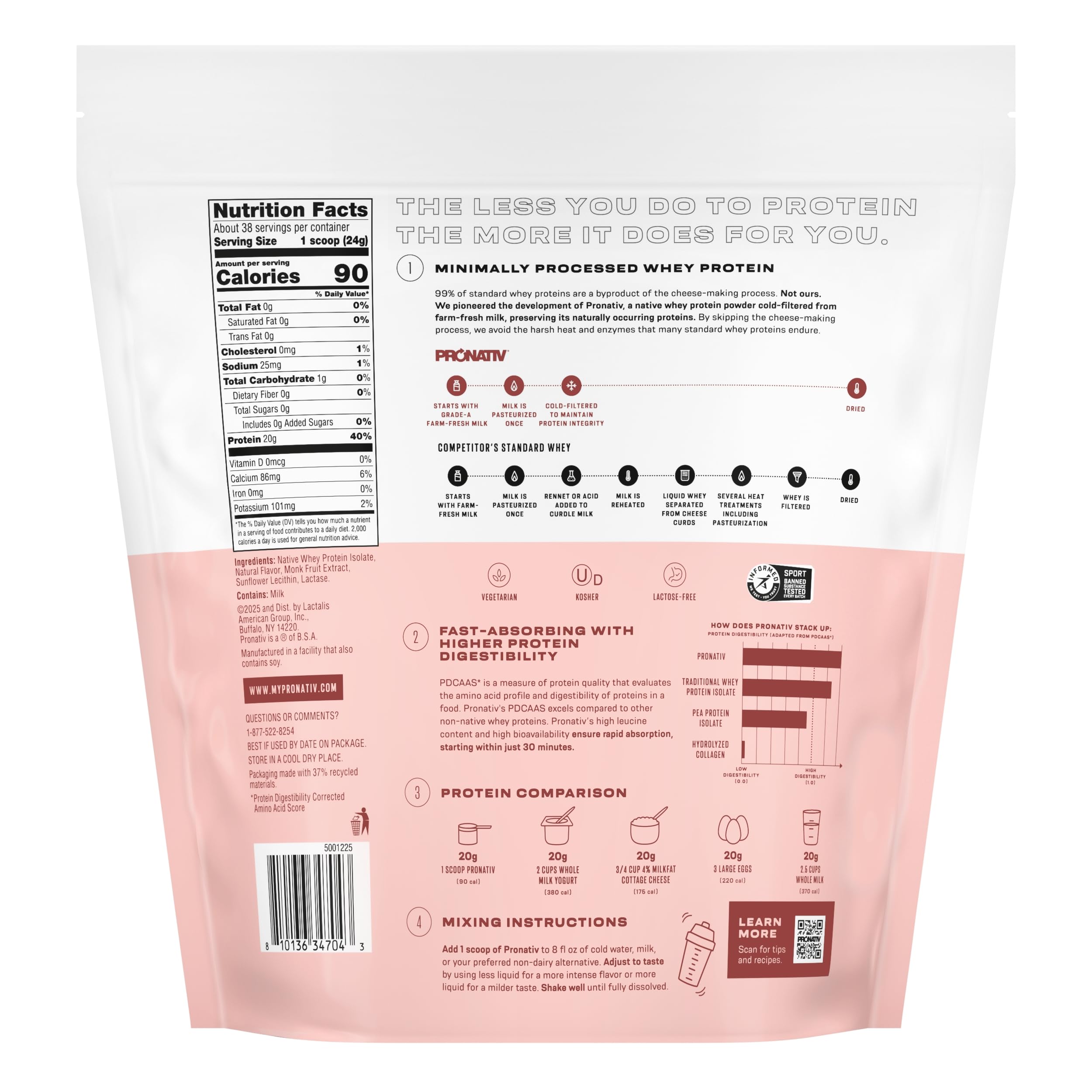 Pronativ Whey Native: sin aditivos ni colorantes para un perfil limpio.