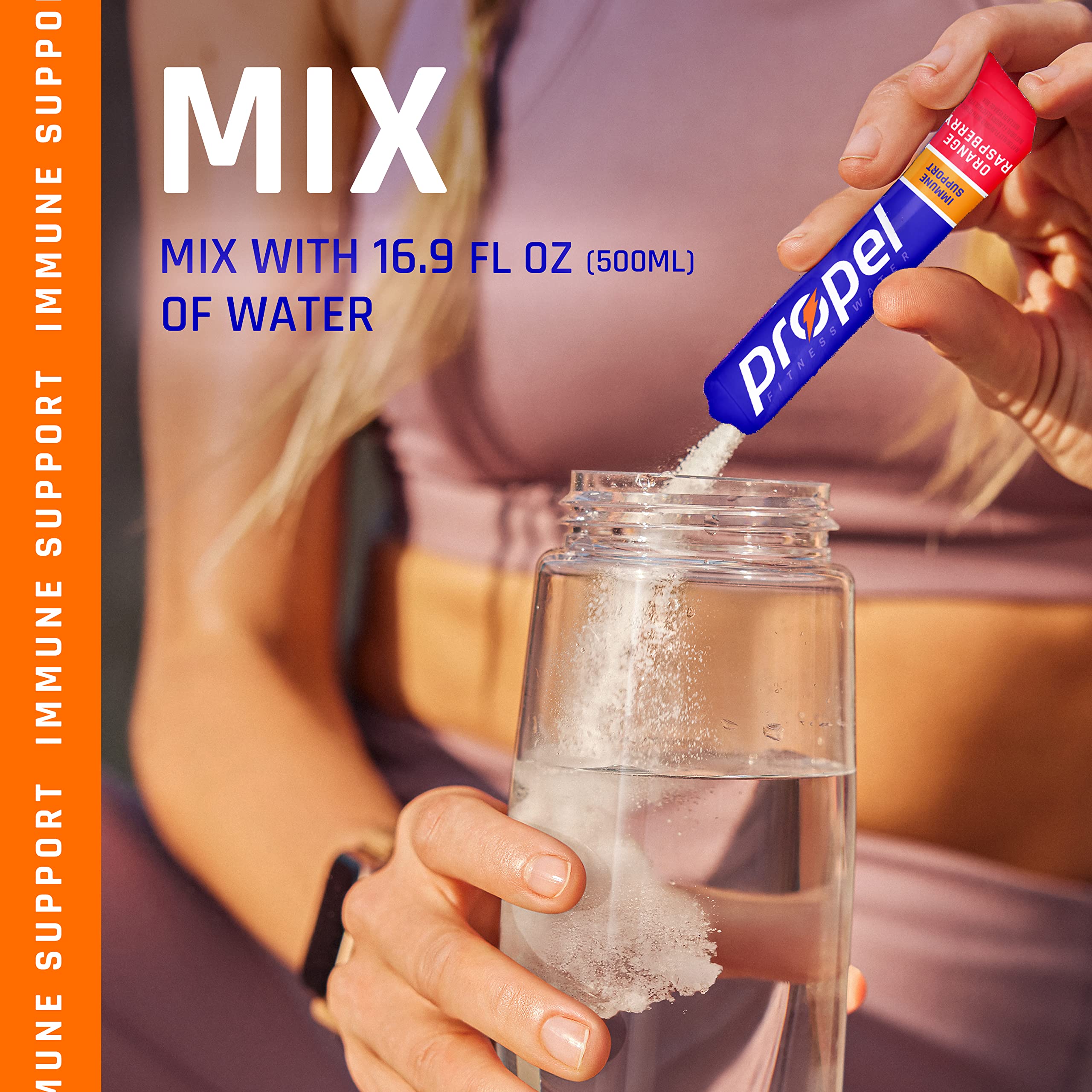 Propel Inmunidad en polvo, preparación rápida, te acompaña en días ocupados.