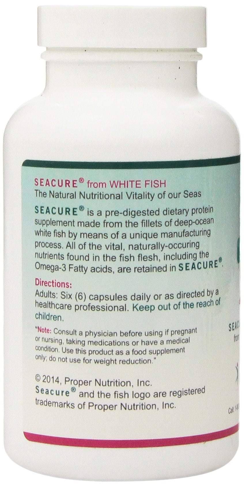 Seacure de Proper Nutrition: etiqueta que destaca Omega-3 para una dieta equilibrada