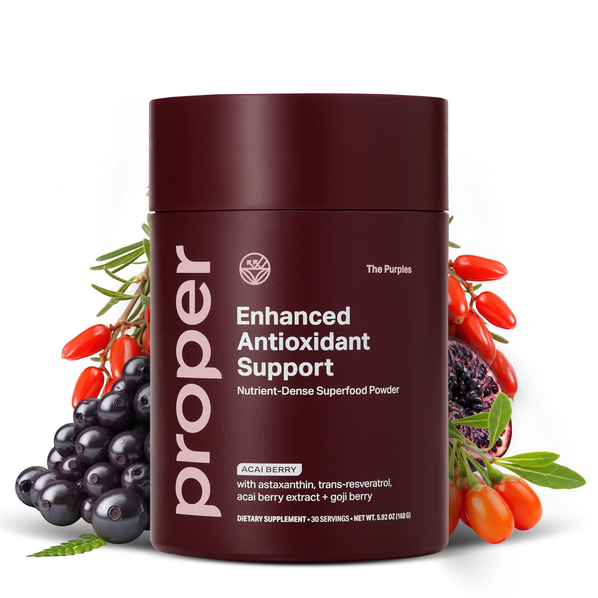Proper Purples polvo antioxidante con acai y arándano para apoyo diario
