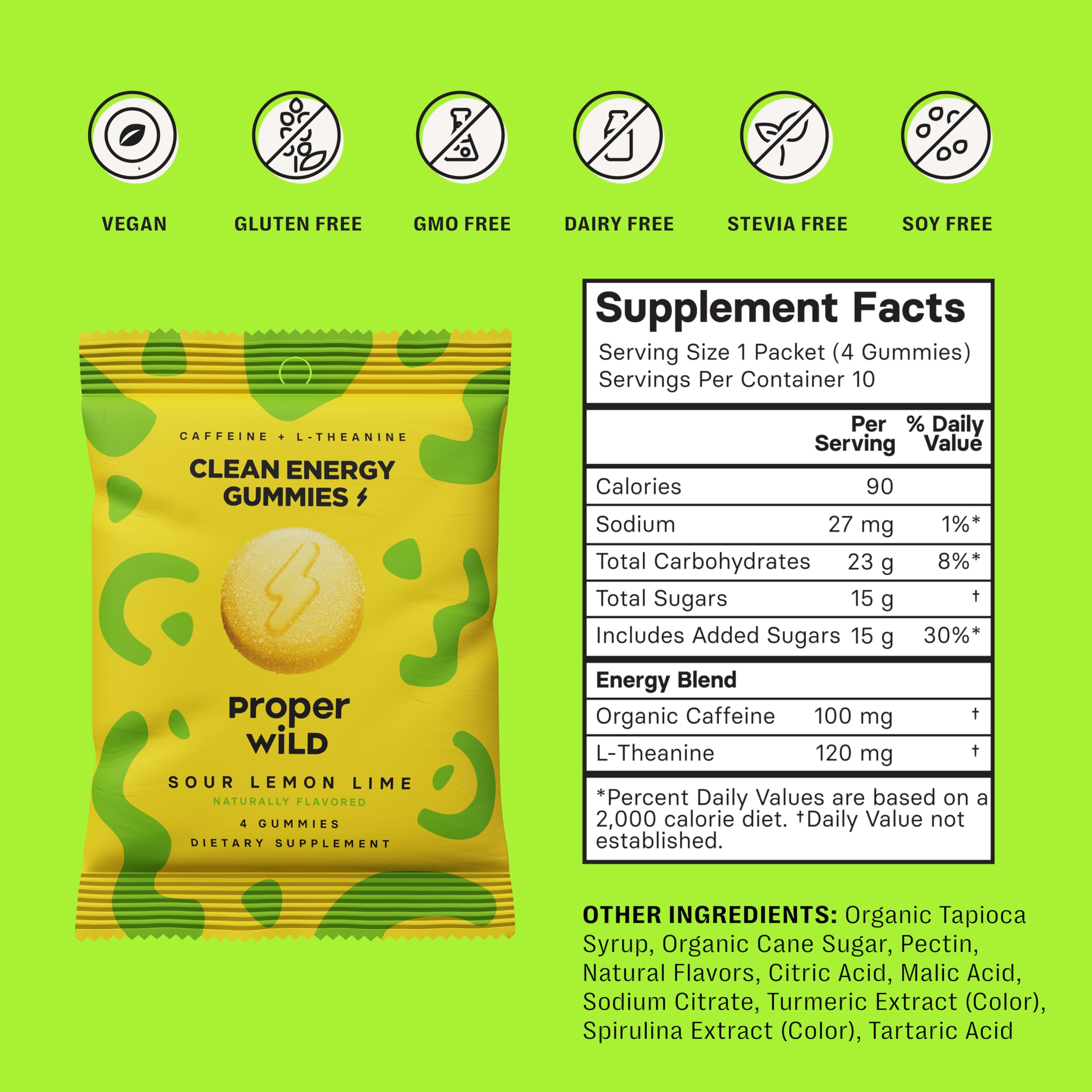 Proper Wild gominolas energéticas: etiqueta nutricional, sin gluten para consumo consciente