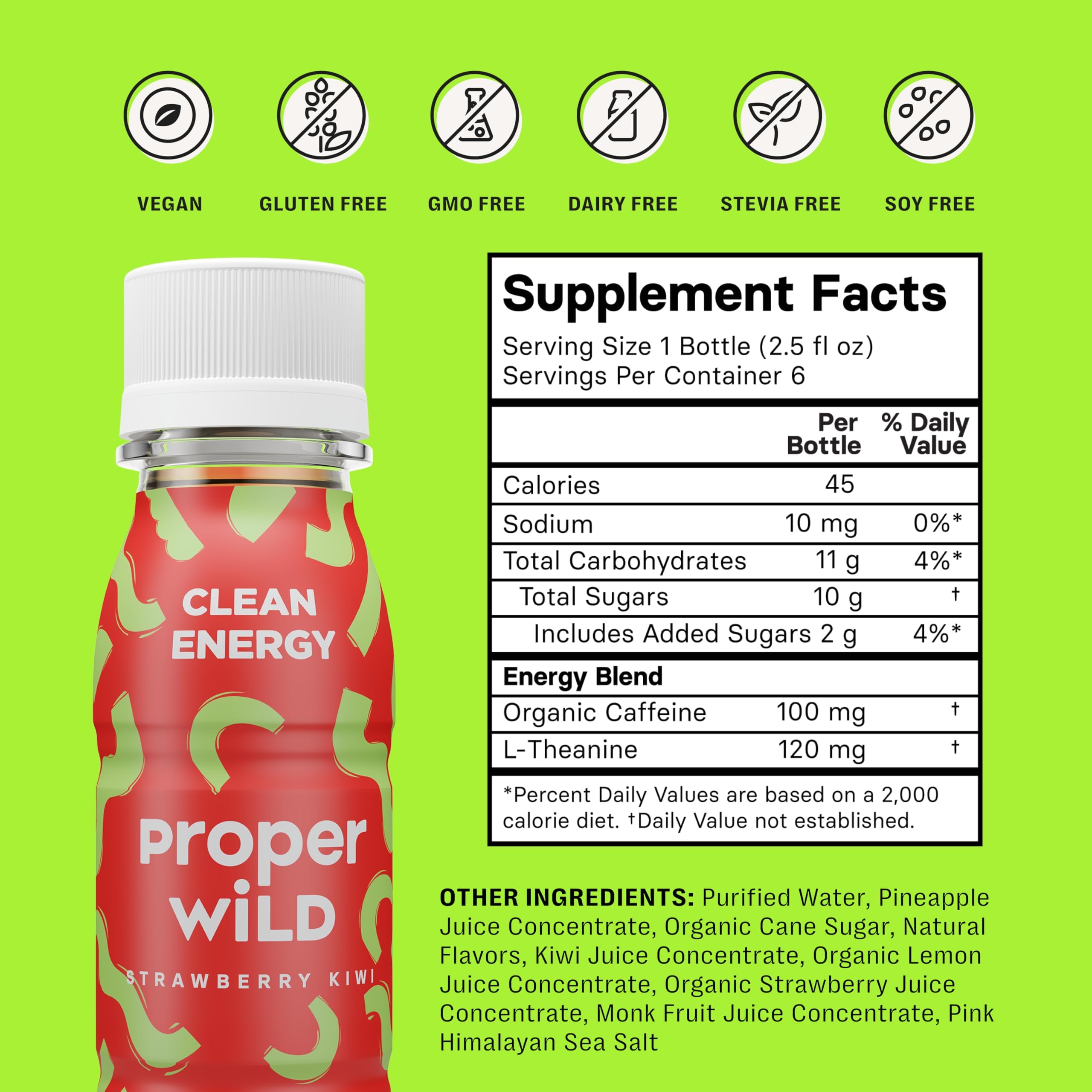 Proper Wild Energy Shot ingredientes orgánicos para estimulación suave