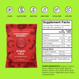 Proper Wild gomitas energizantes fresa, diseño de empaque práctico para llevar.
