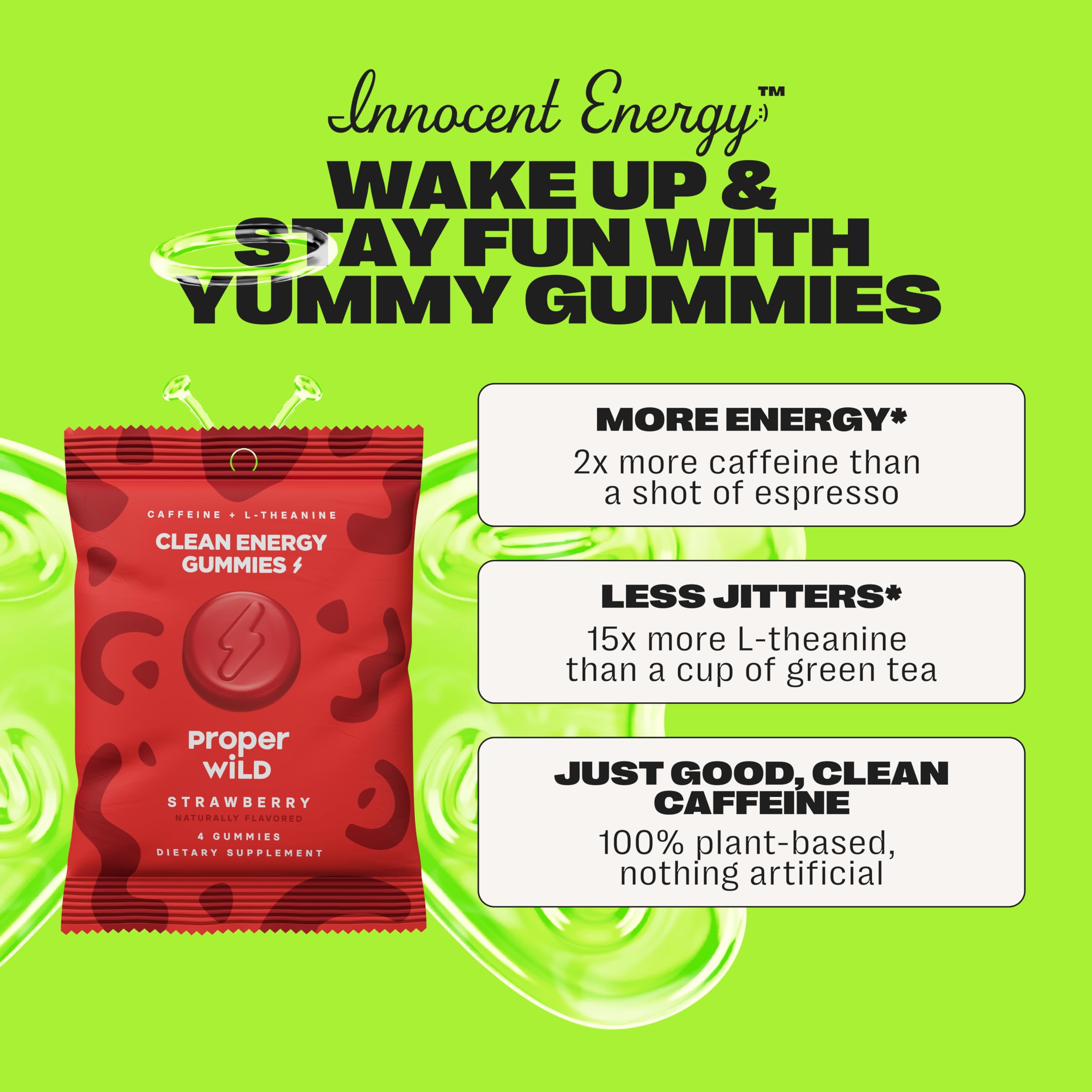 Proper Wild gomitas energizantes fresa, ideales para estudiar y concentrarse.