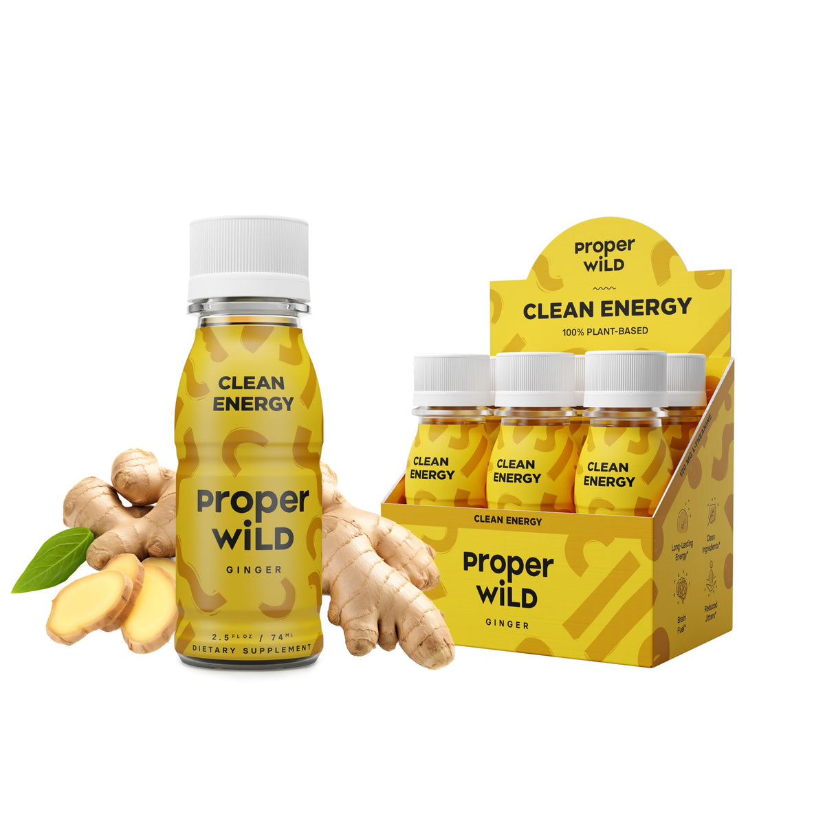 Proper Wild Shot de energía con jengibre, sabor audaz para días activos.