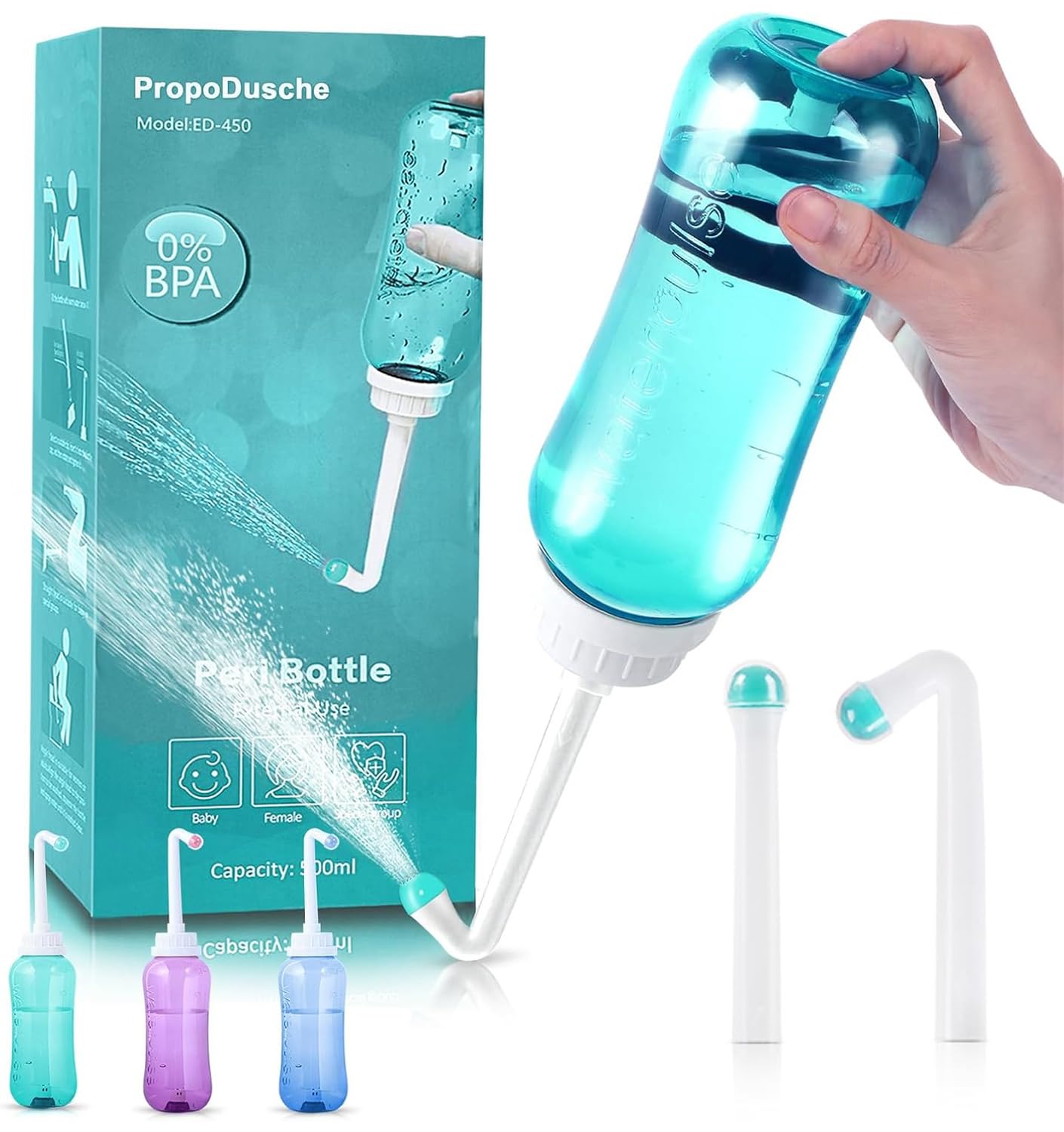 Propodusche Peri Bottle, diseño compacto para viaje y limpieza suave