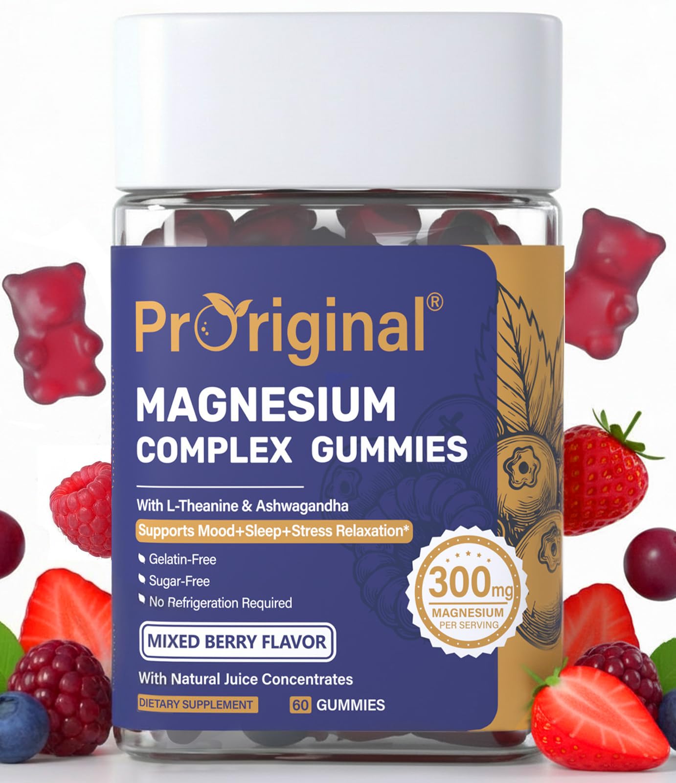 Gomitas de Magnesio Proriginal en frasco, apoyo para relajación diaria.