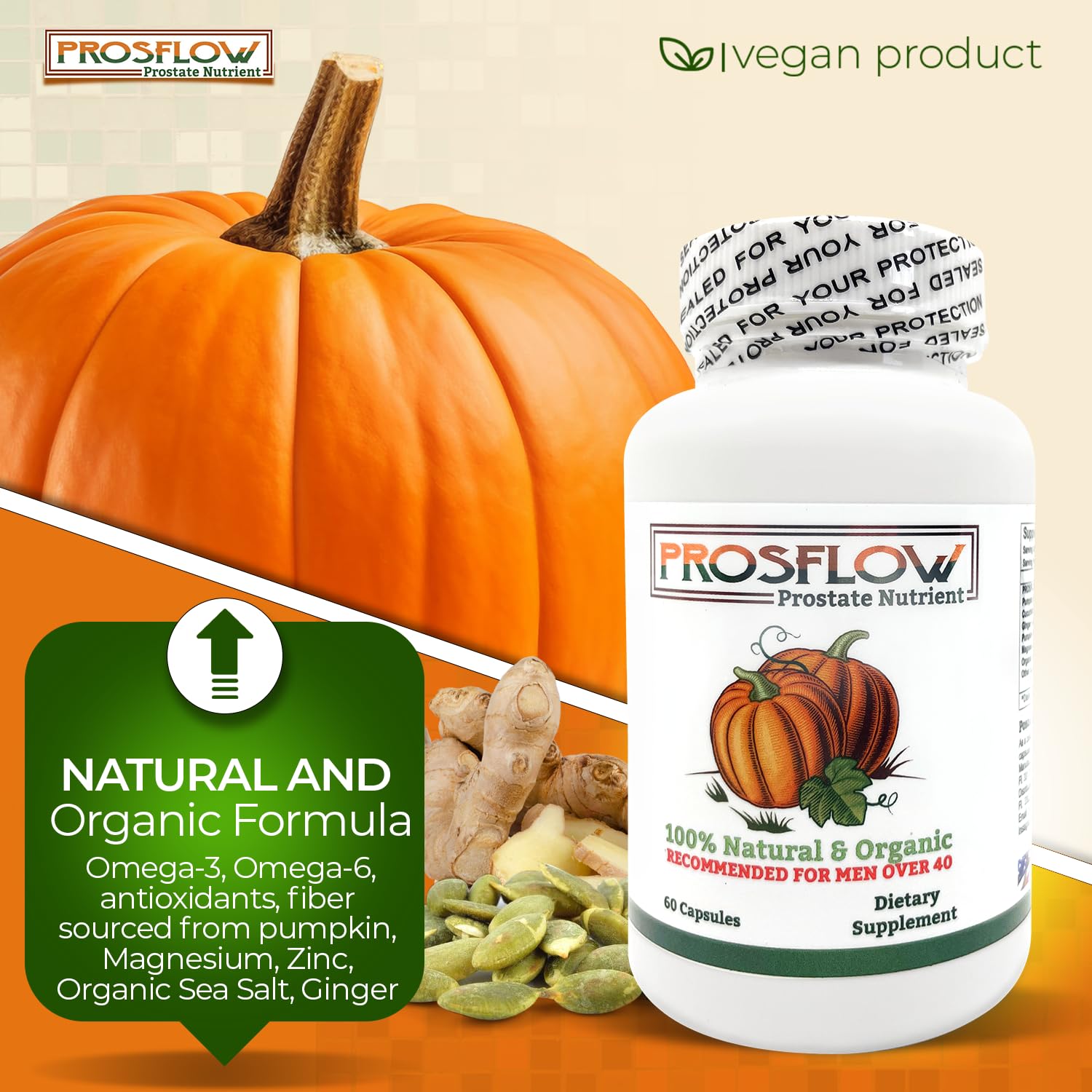 Prosflow Prostate Nutrient, etiqueta legible que destaca ingredientes herbales de calidad