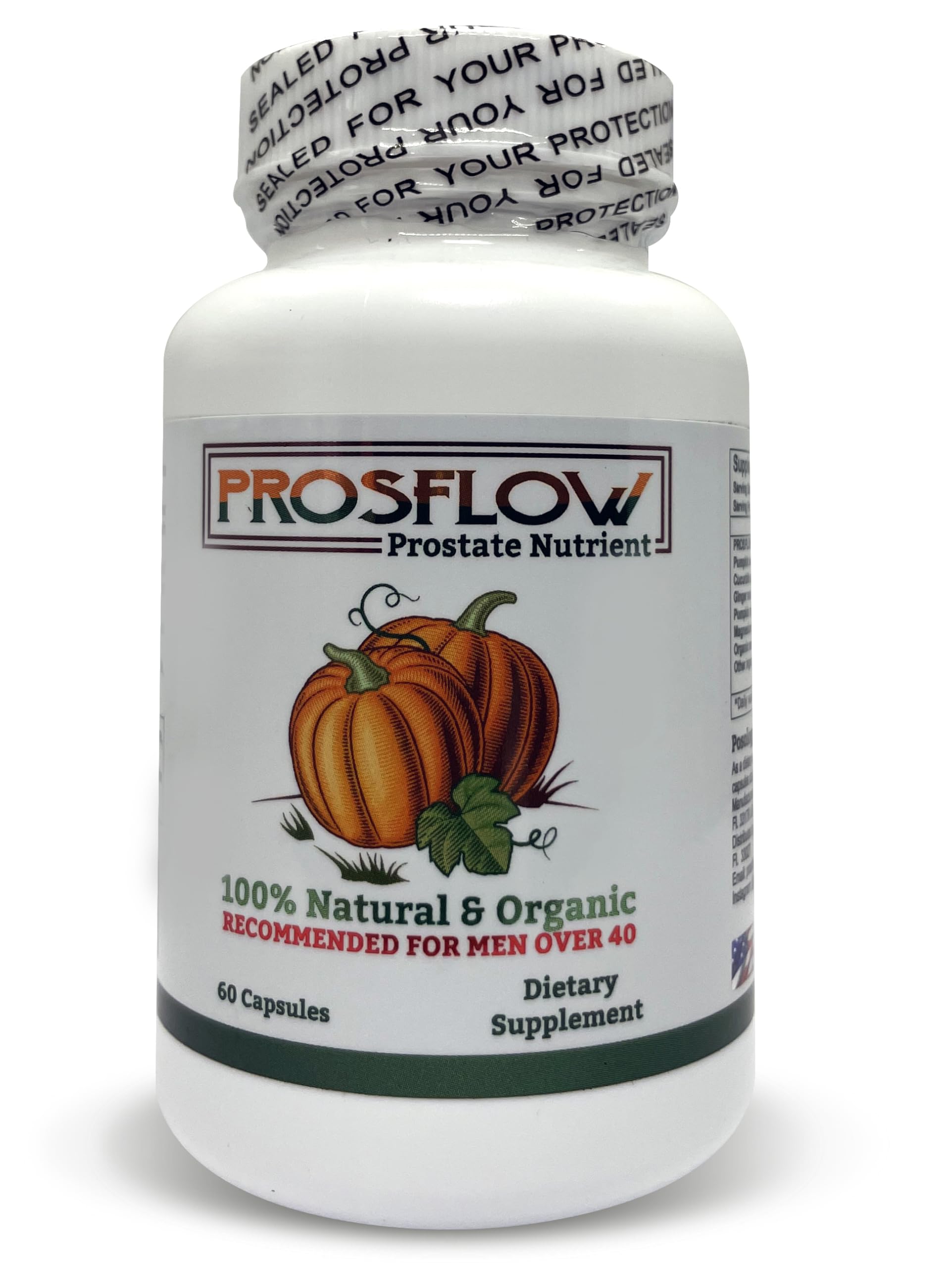 Prosflow Prostate Nutrient, frasco con etiqueta clara para apoyar la función prostática