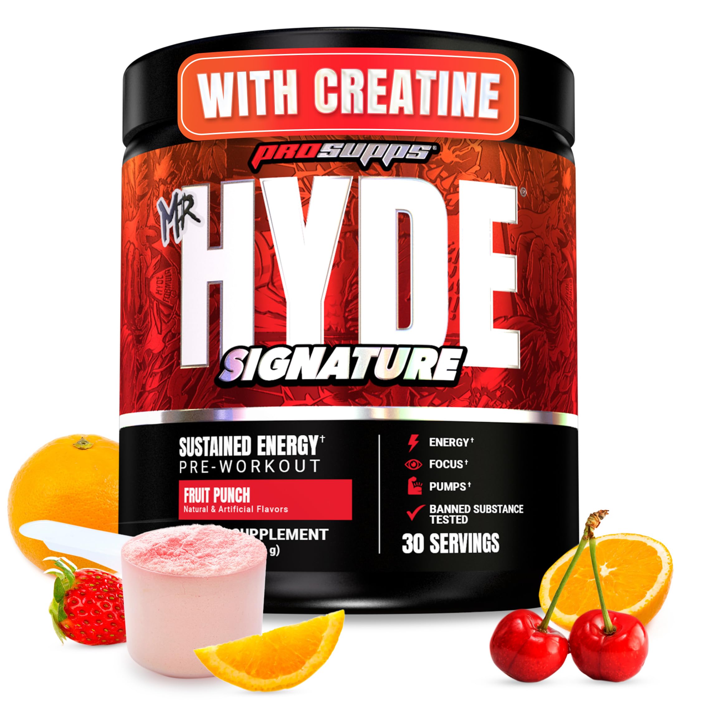 Empaque de ProSupps Mr Hyde Fruta Punch para energía sostenida en entrenos