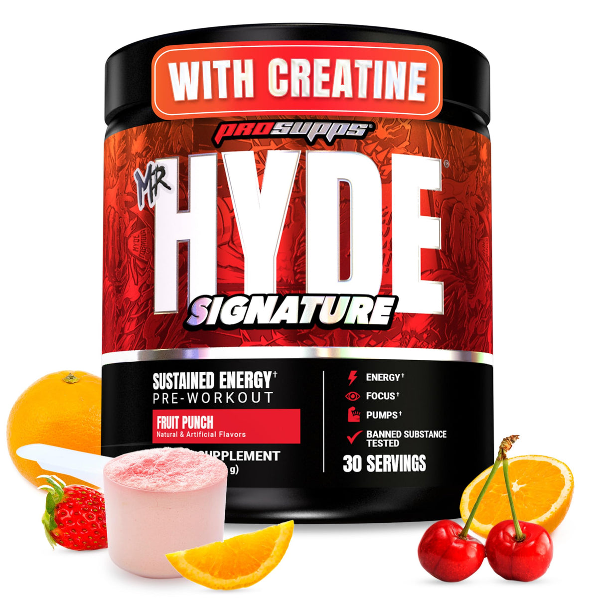Empaque de ProSupps Mr Hyde Fruta Punch para energía sostenida en entrenos