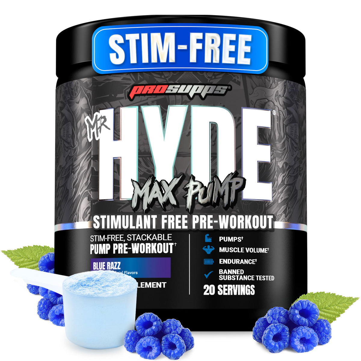 ProSupps Mr. Hyde Max Pump en botella, fórmula sin cafeína para bombas musculares.