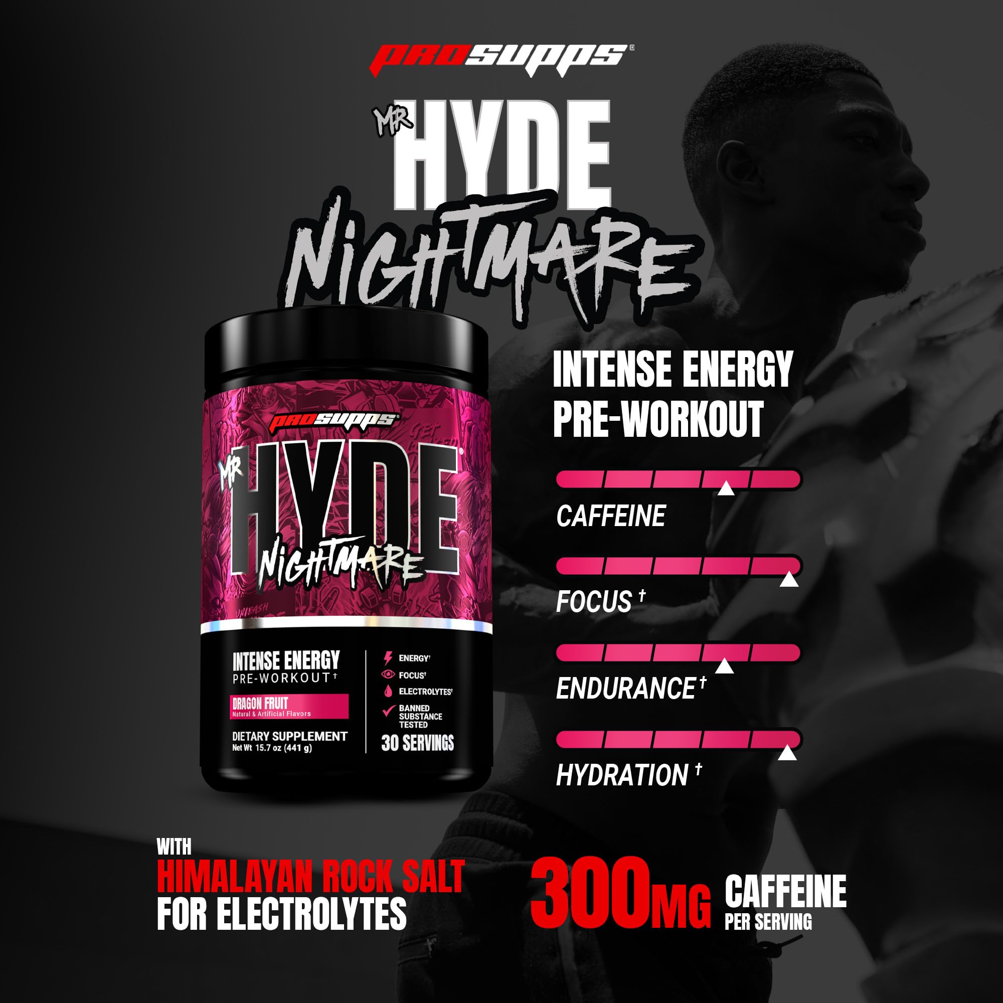 ProSupps Mr. Hyde Nightmare, sabor fruta dragón, ideal para motivación en la sesión.