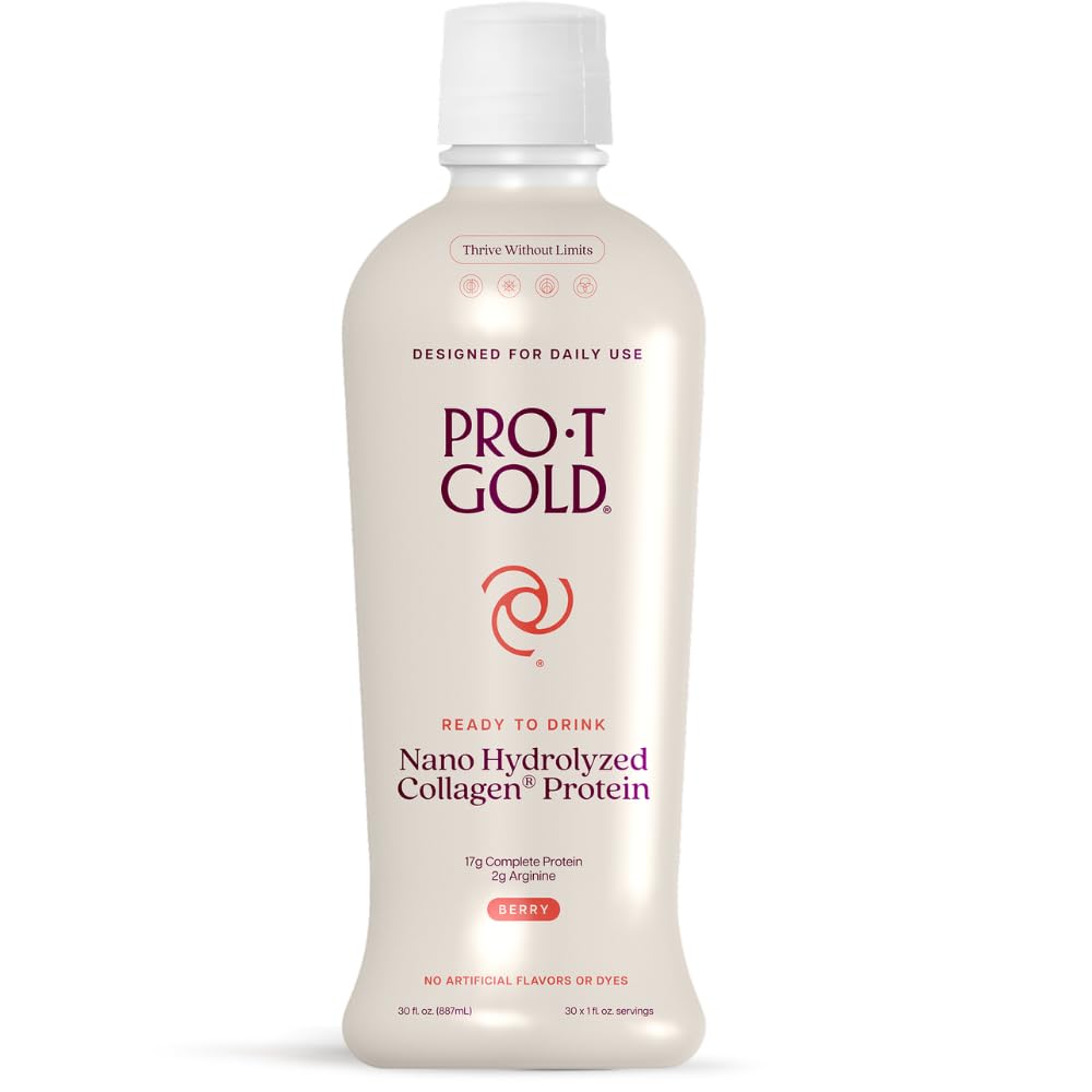 ProT Gold: botella de colágeno líquido para uso diario y proteína rápida.