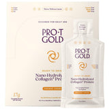 ProT Gold colágeno líquido envase naranja para consumo inmediato.