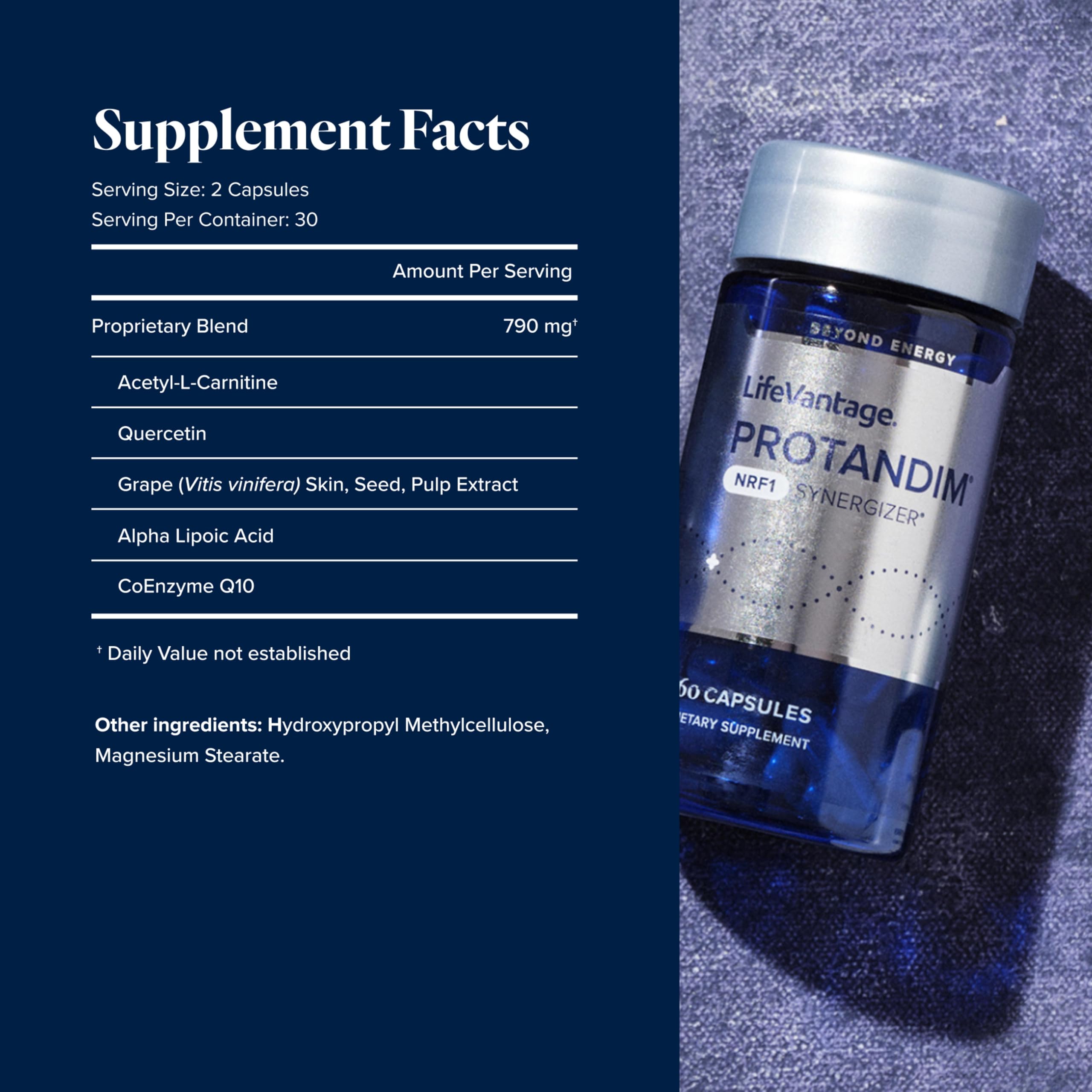LifeVantage Protandim NRF1 Synergizer, cápsulas para nutrición celular y vitalidad diaria.