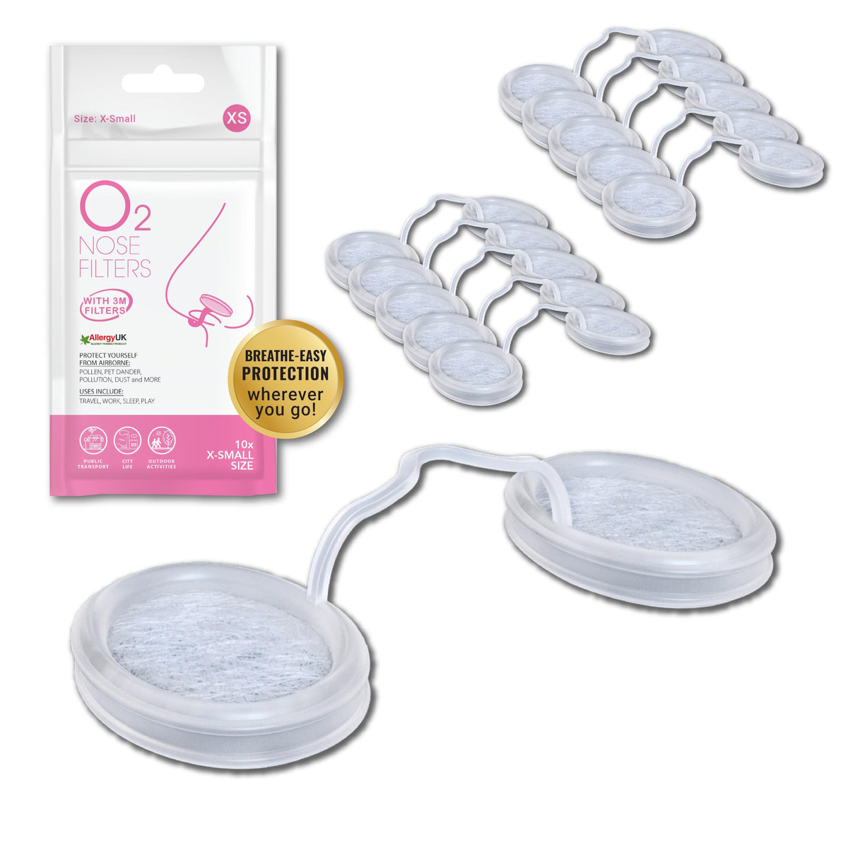 Protego O2: filtros nasales con filtración 3M para partículas finas, ideal para alergias.