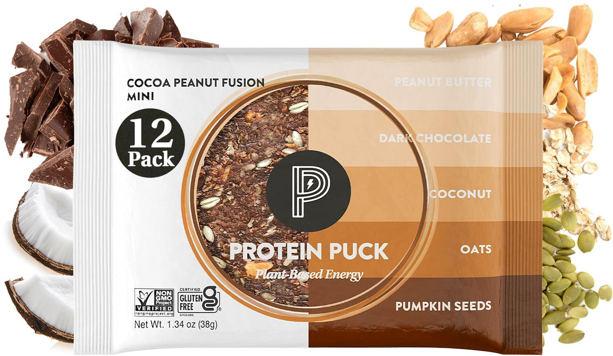 Protein Puck Bar: empaque cacao cacahuate para snack conveniente durante el día
