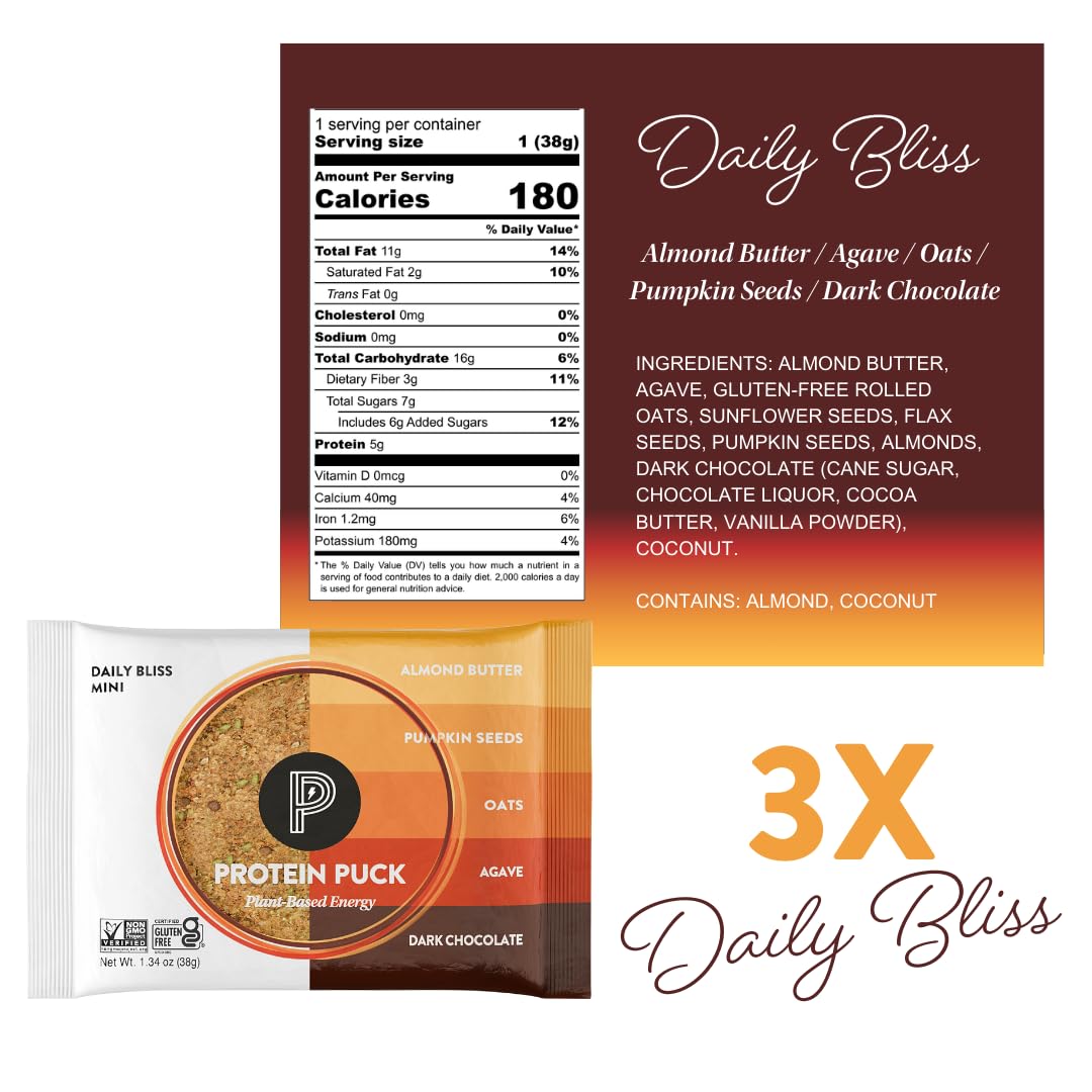 Protein Puck barra vegana, textura densa y masticable para recargar tras entrenamientos.