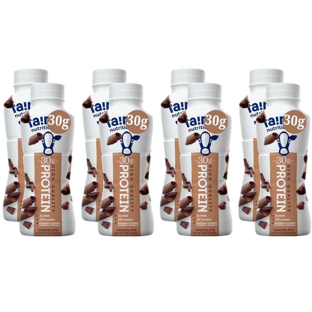 Batido proteico de proteína alta en chocolate con leche, ideal para post-entrenamiento y snack rápido