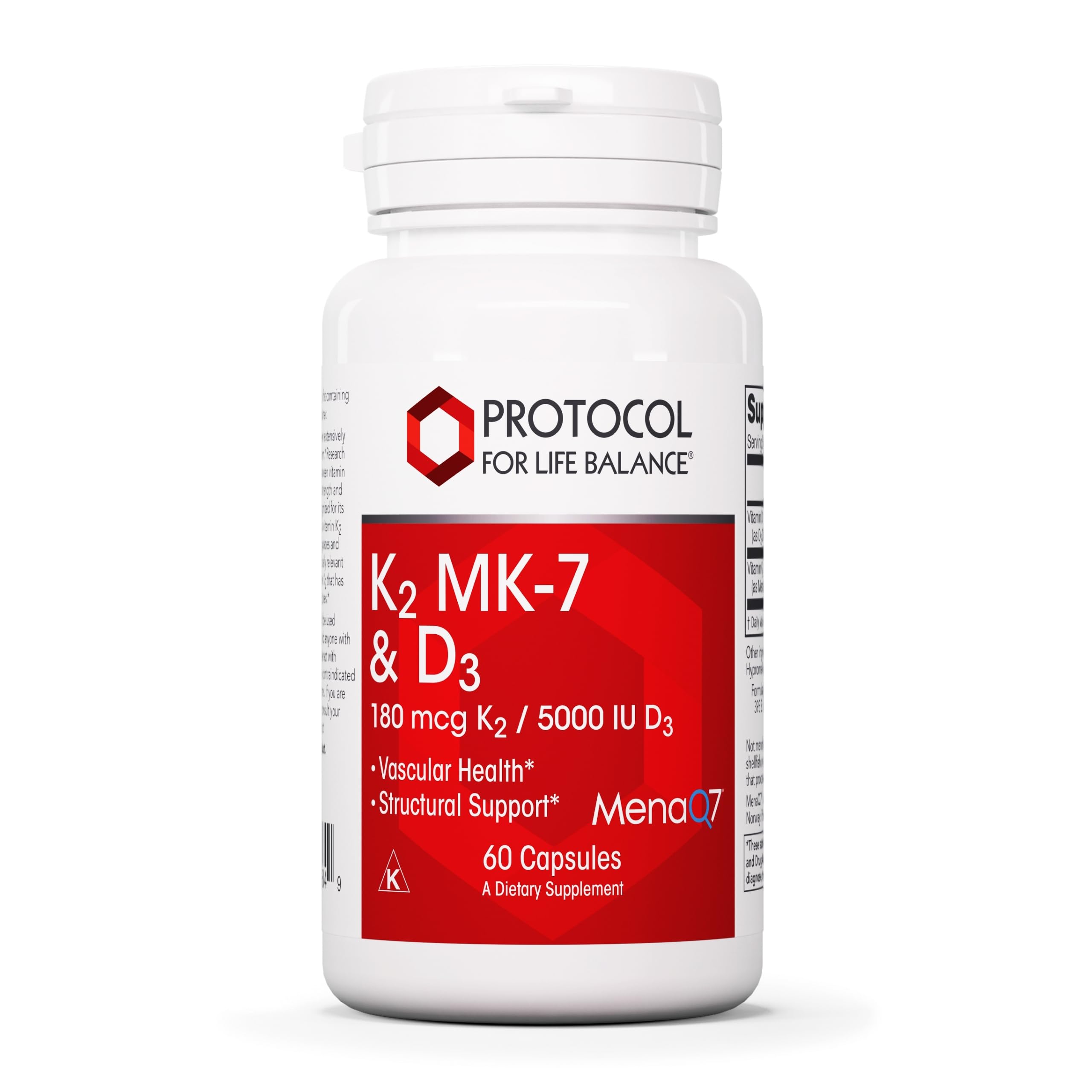 Protocol For Life Balance: cápsulas con K2 MK-7 y D3 para soporte óseo y vascular.