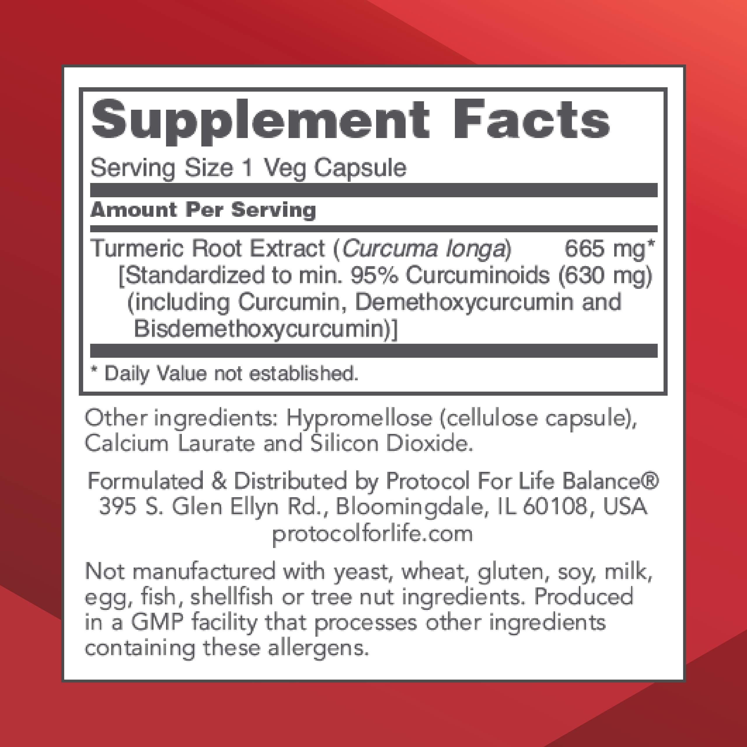 PROTOCOL FOR LIFE BALANCE extracto de raíz de cúrcuma 665 mg y curcuminoides al 95%.