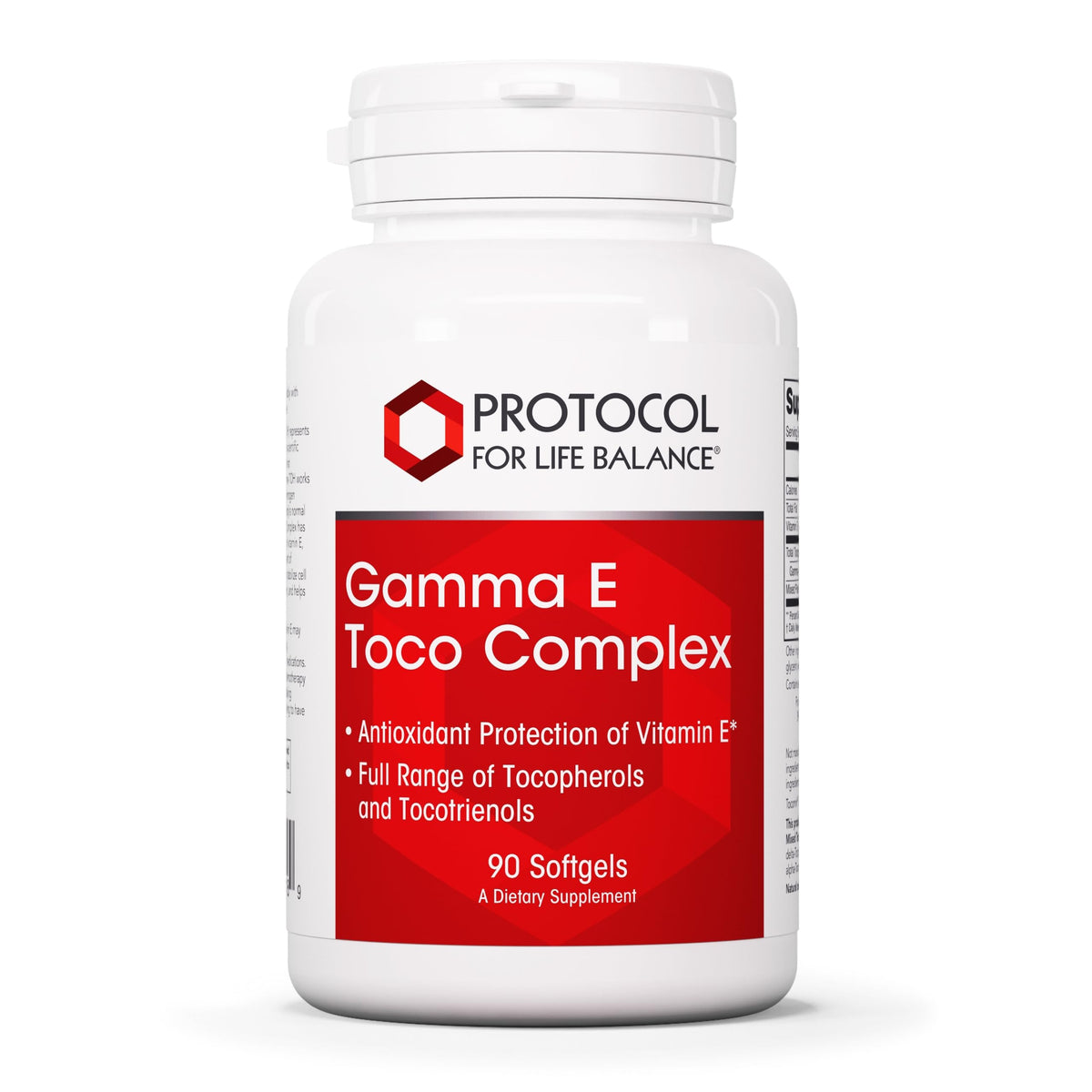 PROTOCOL FOR LIFE BALANCE Gamma E Toco Complex botella con cápsulas suaves para apoyo antioxidante