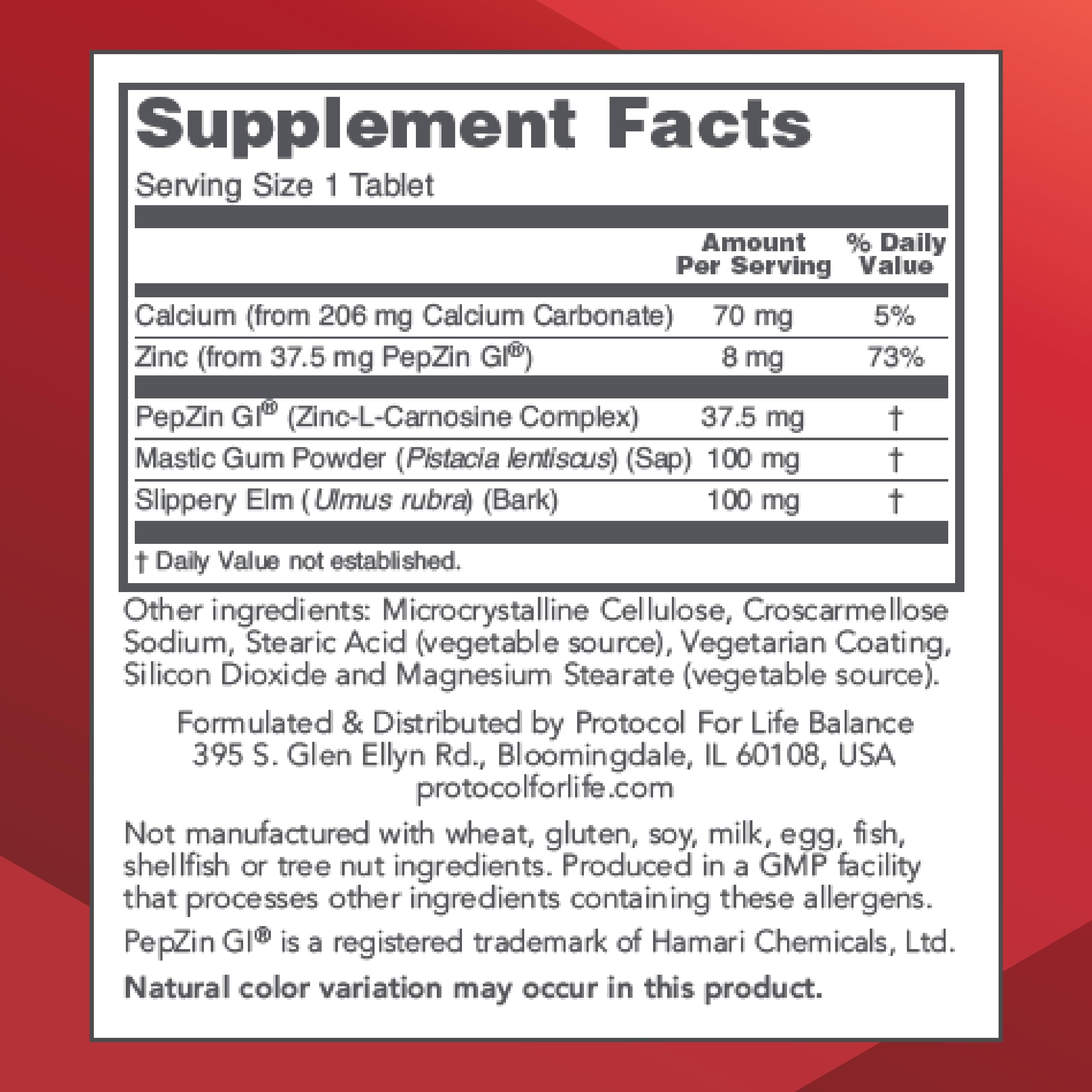 GI Guard etiqueta Protocol For Life Balance, información clara de ingredientes