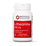 Botella de PROTOCOL FOR LIFE BALANCE L-teanina 200mg para un estado relajado y atento.