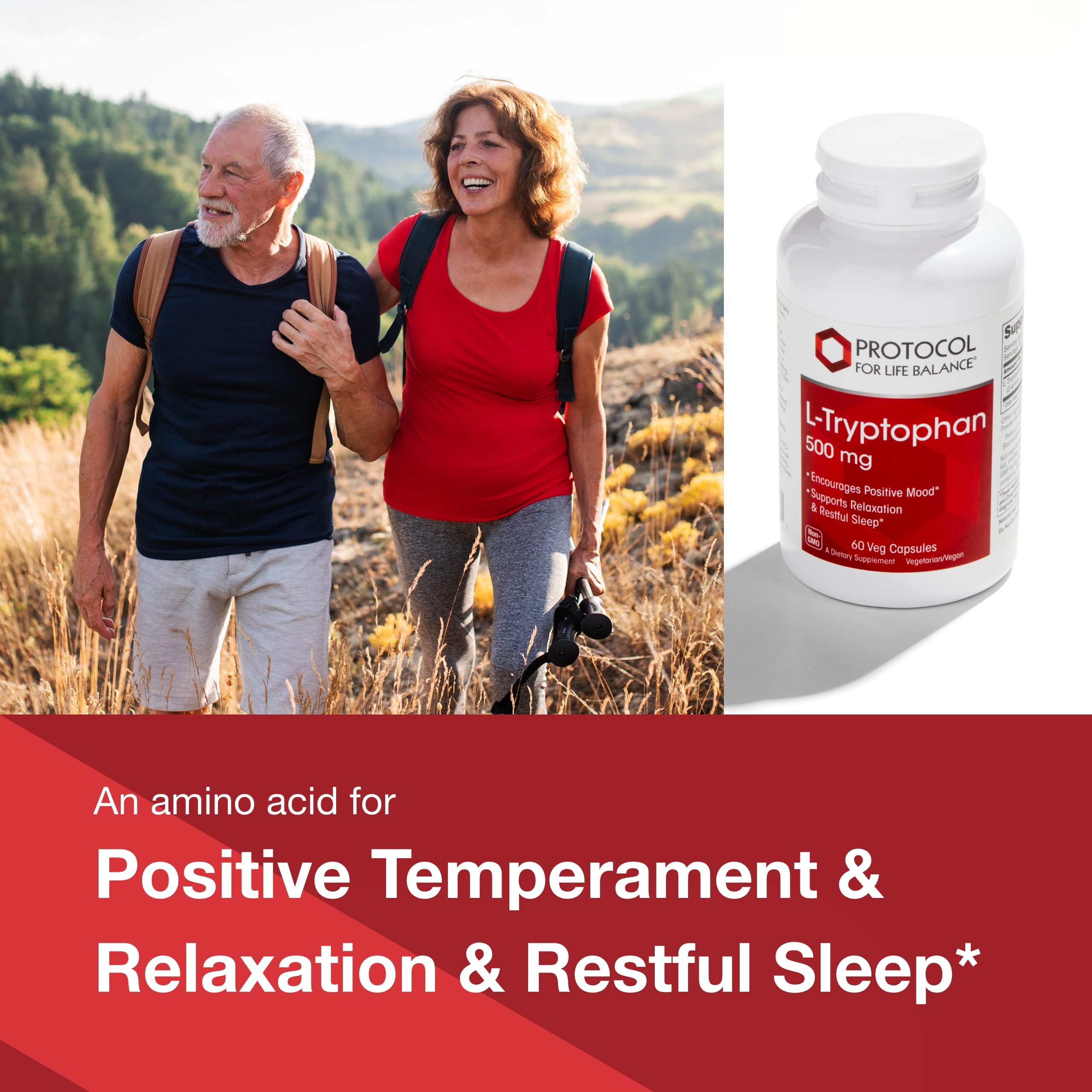 Etiqueta de PROTOCOL FOR LIFE BALANCE L-Tryptophan 500mg, información clara.