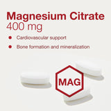 Etiqueta trasera PROTOCOL FOR LIFE BALANCE Magnesio Citrato 400 mg, recomendaciones de uso.