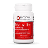 Botella de Protocol for Life Balance Methyl B12 1000mcg para uso diario.