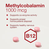 Primer plano de una pastilla Methyl B12 1000mcg con textura suave.
