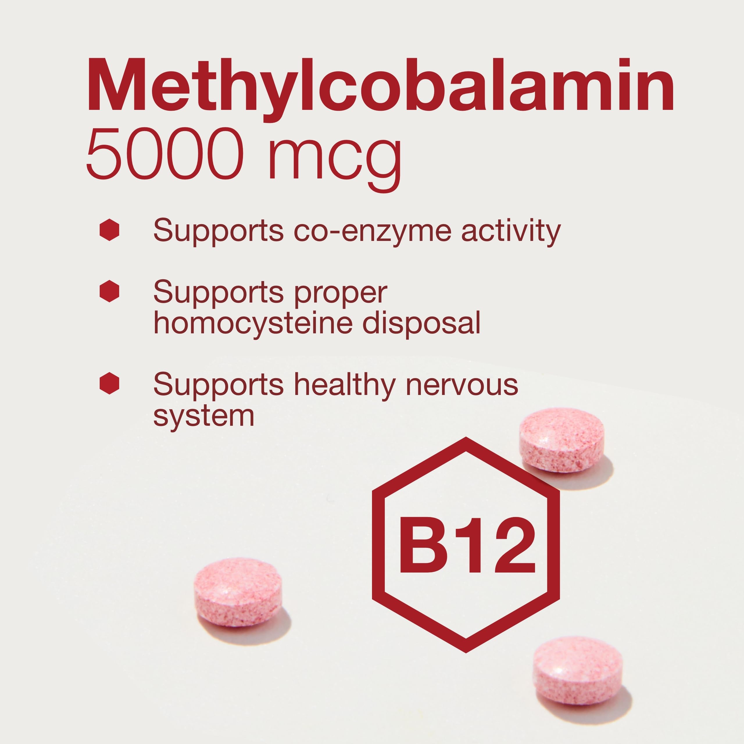 PROTOCOL FOR LIFE BALANCE Methyl B12 5,000mcg close-up tableta, detalle de la formulación