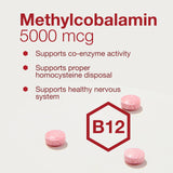 PROTOCOL FOR LIFE BALANCE Methyl B12 5,000mcg close-up tableta, detalle de la formulación