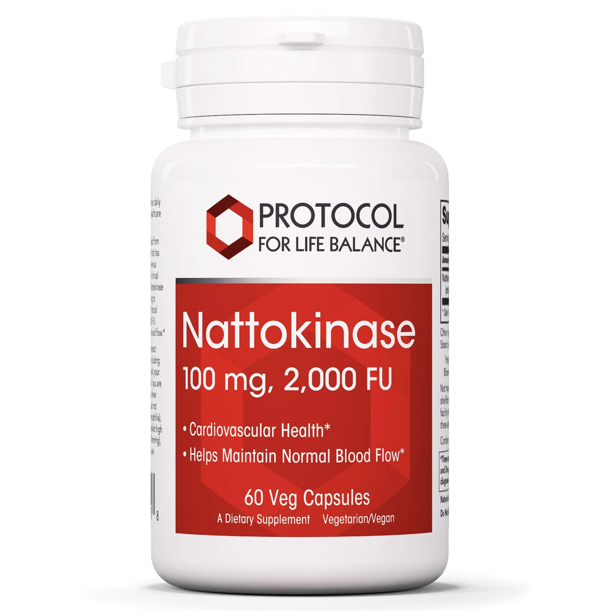Nattokinasa de PROTOCOL FOR LIFE BALANCE, botella visible, apoyo potencial para la circulación.