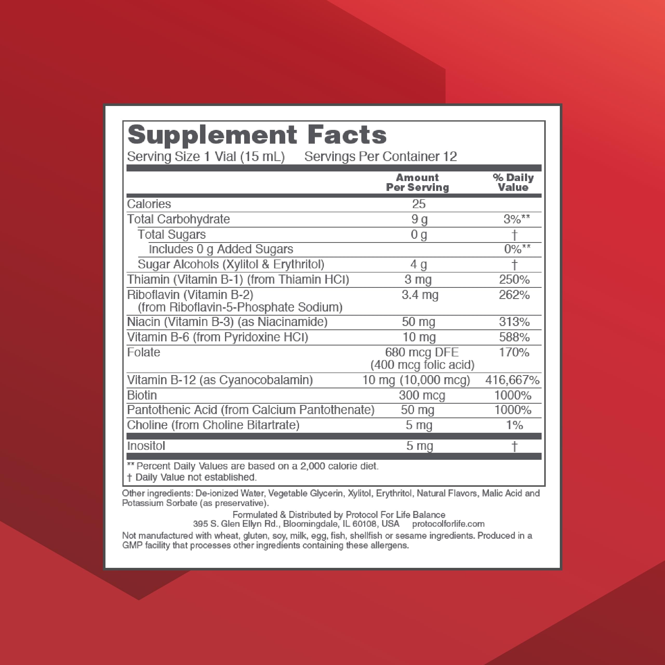 PROTOCOL FOR LIFE BALANCE Nutri-Dose B-12, vial, dosis concentrada para energía rápida