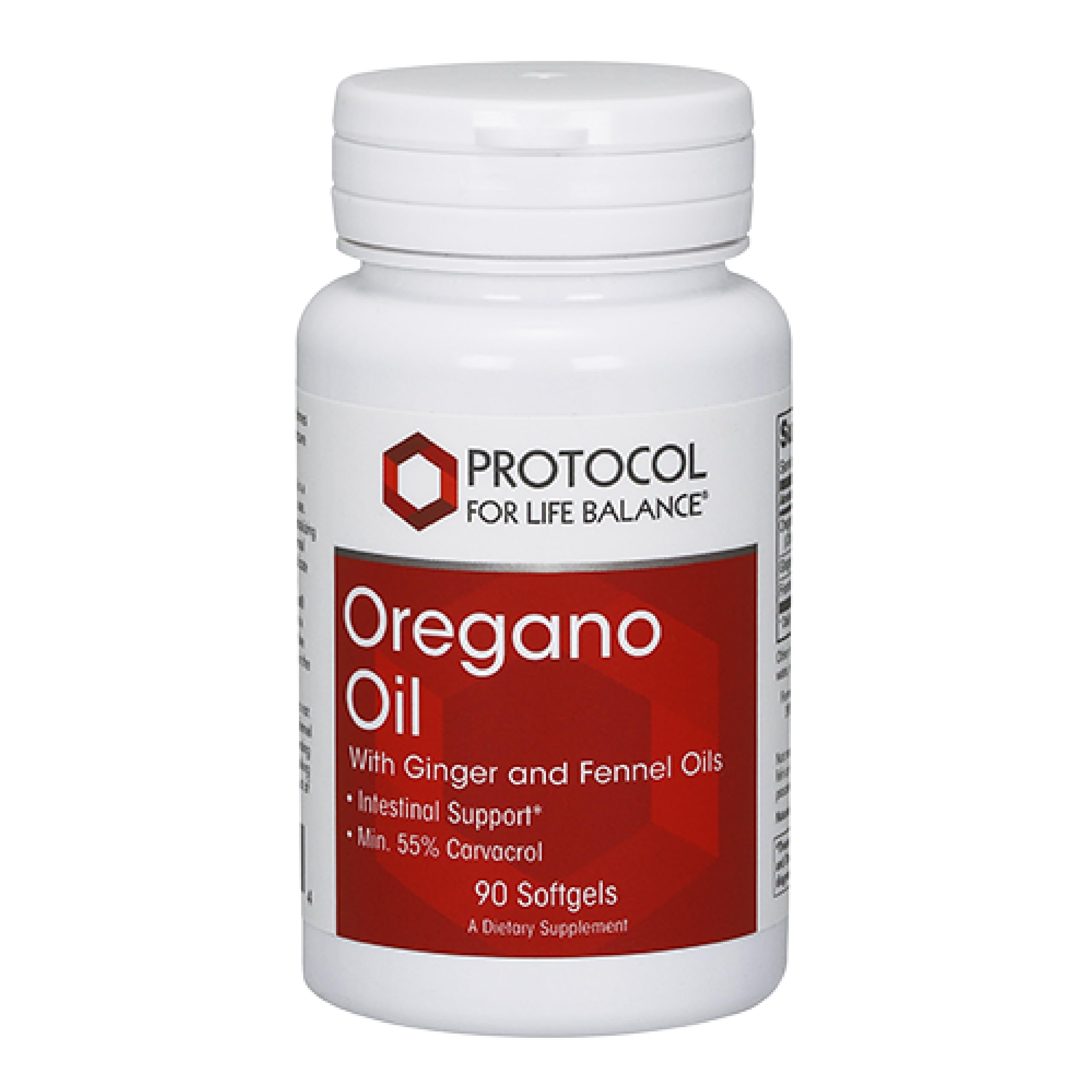 PROTOCOL FOR LIFE BALANCE Oregano Oil en botella con cápsulas suaves para apoyar la salud intestinal.