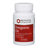 PROTOCOL FOR LIFE BALANCE Oregano Oil en botella con cápsulas suaves para apoyar la salud intestinal.